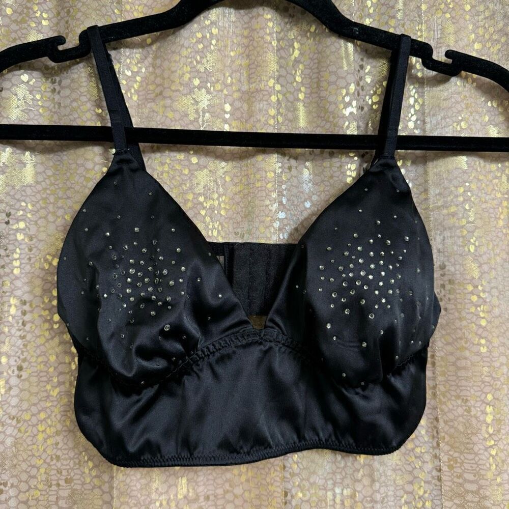 Victoria's Secret Black Silky Rhinestone Bralette Medium